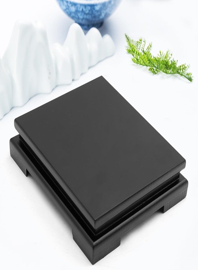 MDEOOSKY Wooden Display Stand - Rectangle Wood Display Base with Risers - Vase Riser, Teapot, Aquarium Lamp Base - Home Decoration - 7.67" W x 6.29" D x 1.69" H (Black) - Image 2
